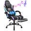 HOFFREE Fauteuil de jeu à DEL avec haut-parleurs et fauteuil de jeu vidéo massant pour 400 lb avec repose-pieds-173144490