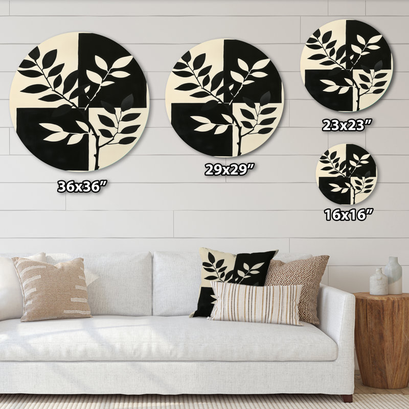 Silhouettes de feuillage modernes - Décoration murale ronde en métal en forme de feuilles, H 29 po x l 29 po