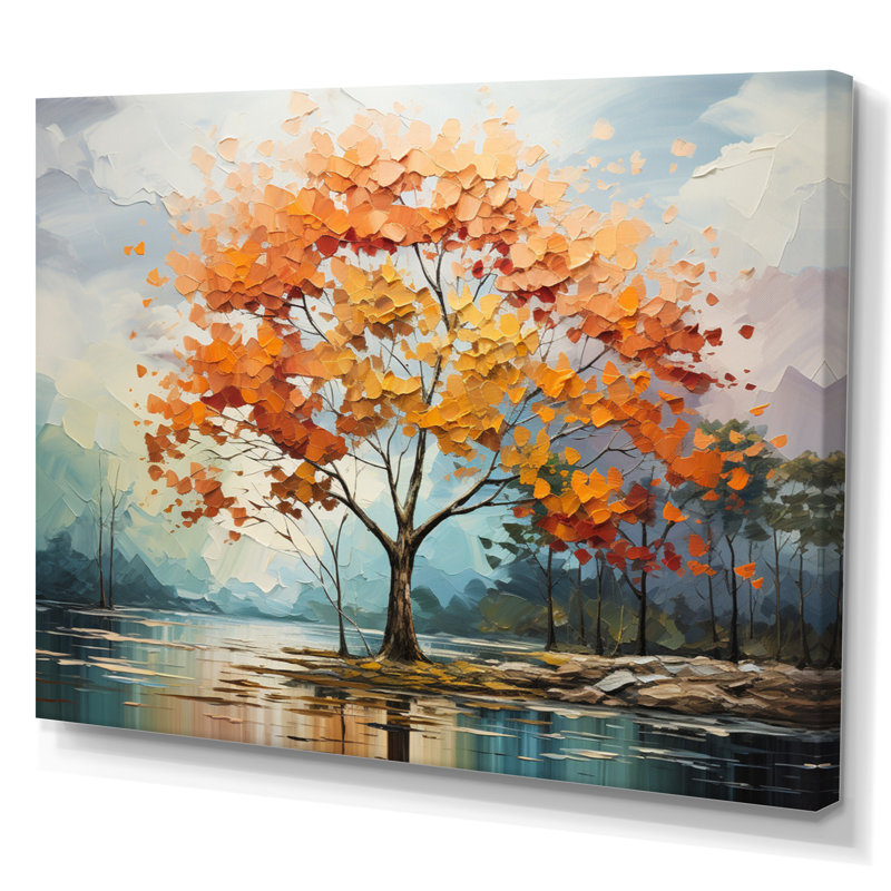 Érable orange majestueux I - arbre érable, art mural, H 30 po x l 40 po x P 1,5 po, Toile tendue