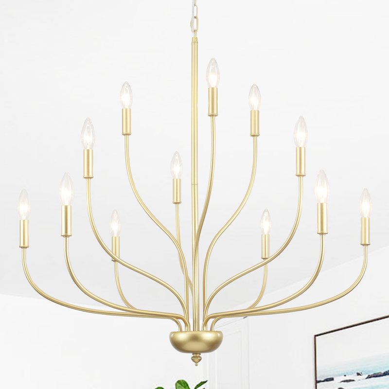 Sebron 12 Light 3 - Tier Dimmable Classic / Traditional Candle Style Chandelier, Gold, 12 Lights