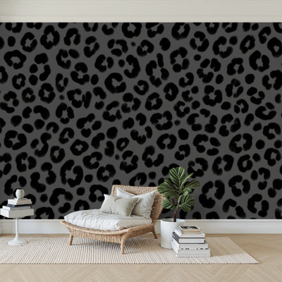 Wall Mural Peel and Stick Wallpaper Minimalist black style leopard seamless animal print Self-Adhesive Removable Contact Paper Wall Decor for Living Room Bedroom 100"H x 144"W