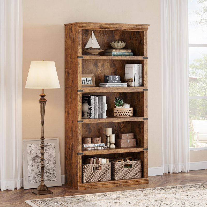 5 Tier Farmhouse Bookcase, 67.4" Tall Book Shelf with Storage, Wooden Bookshelves 5 Shelf Display Shelves, Vintage