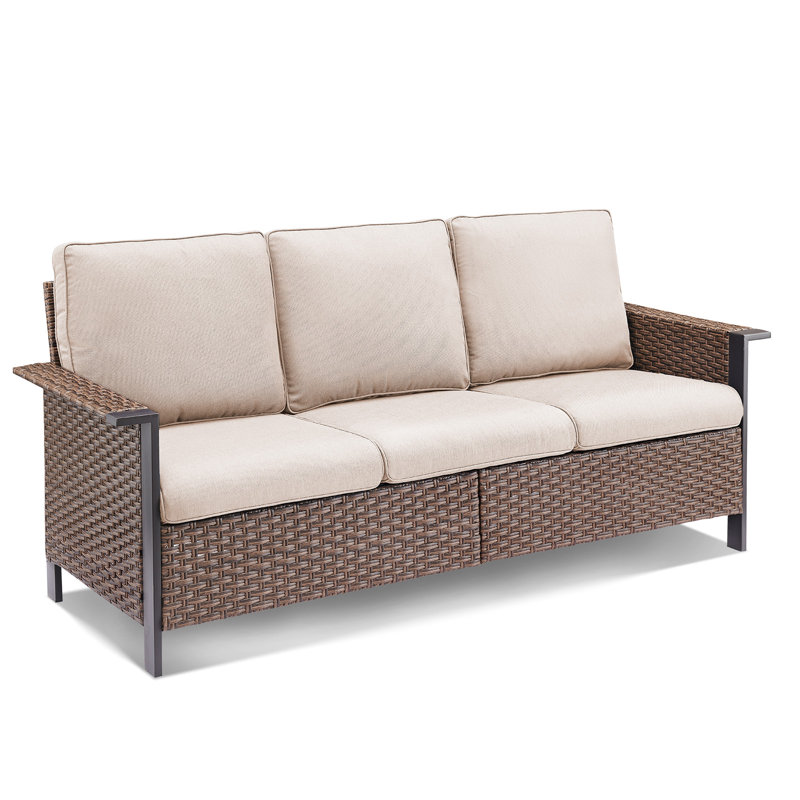 6 Piece Wicker/Rattan Sofa Seating Group With Cushions, Beige
