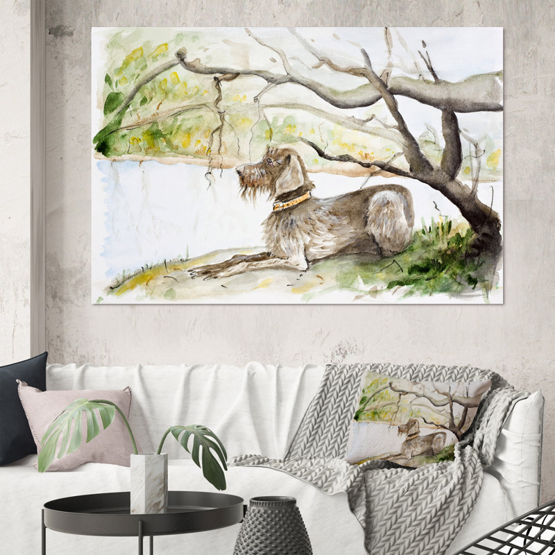 German Wirehaired Pointer - Peinture sur toile, H 40 po x l 60 po, Toile tendue