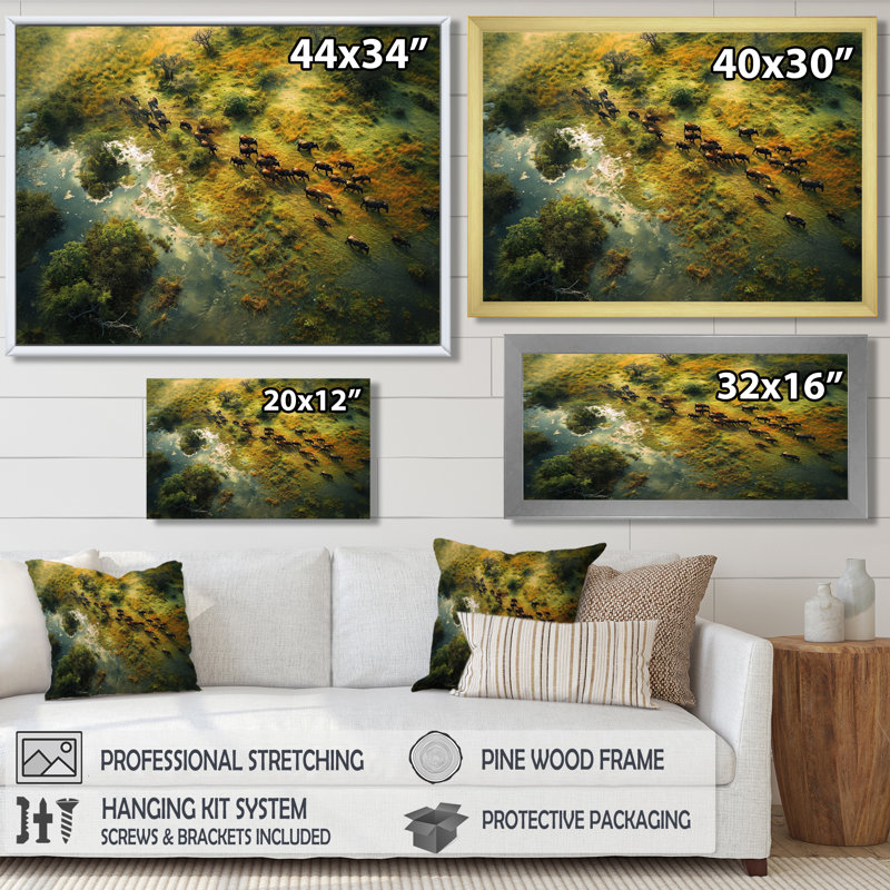 Castanon - impression d'art mural paysage africain, H 16 po x l 32 po x P 1 po, Toile avec cadre flottant noir