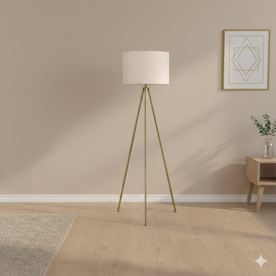 Lighting, 63"H, Floor Lamp, Brass Metal, Ivory / Cream Shade, Contemporary