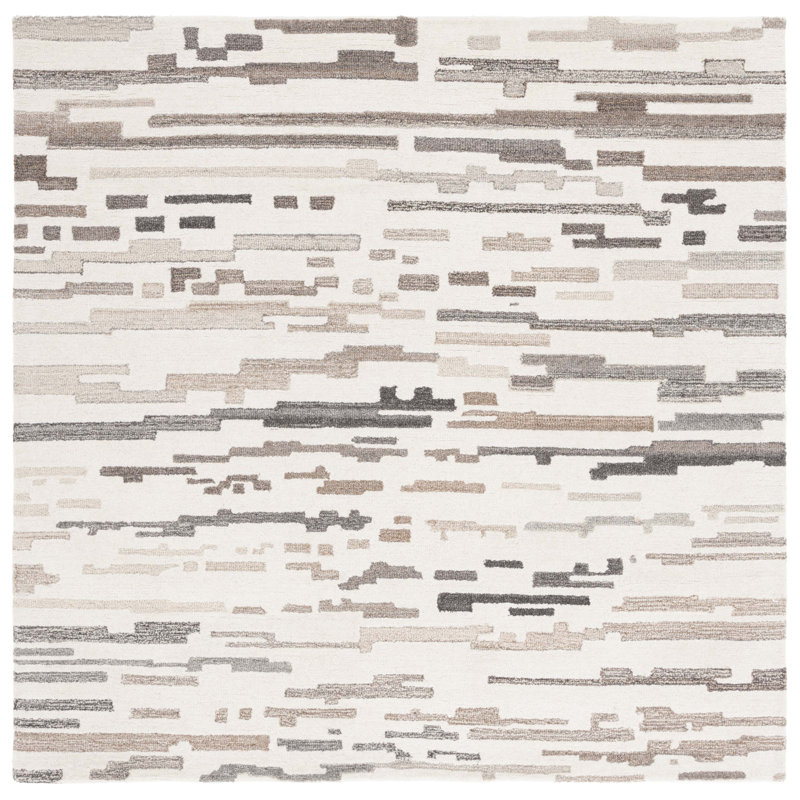 Kebbie Hand Tufted Wool Pile Abstract Rug, Square 6'