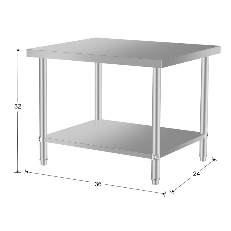 Table de travail en acier inoxydable avec dessous de tablette Tone 36 po x 24 po (roulettes non incluses)
