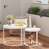 Nesting Coffee Table Round Side Table Set Of 2 End Tables For Living Room Bedroom Balcony,Wooden Stacking Accent Coffee Tables With Metal Frame