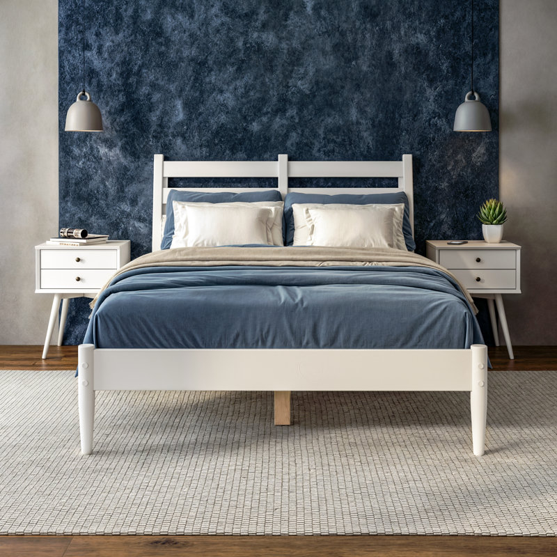 Lit plateforme en bois massif Ashlie, Blanc, Complète