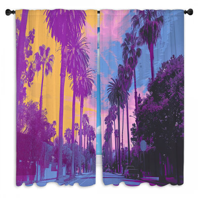 Palmiers dans la rue, rideaux de fenêtre, rideaux tropicaux - 2 panneaux