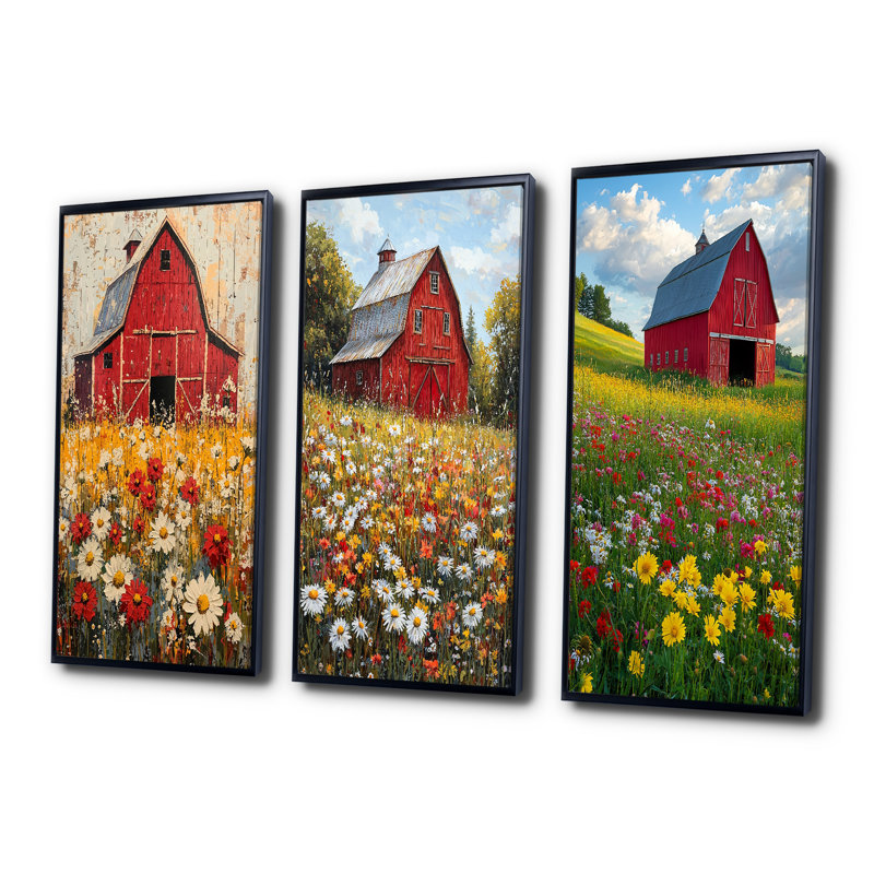 Barnyard In Full Bloom I - Farm Wall Art Collection, H 28 po x l 36 po, Impression encadrée flottante, Noir