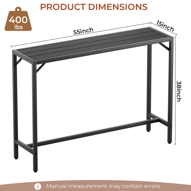 Bar Table, 55" Patio Counter Height Table, High Top Furniture With Hdpe Top, E-coating & Hammer-finish Frame, Adjustable Foot, All Weather For Hot Tub,balcony,poolside,kitchen(black)