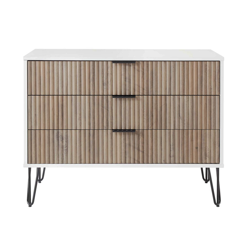 Dumbo 35" Fluted Dresser In Rustic Gray And White (3-Drawer), Gray/White