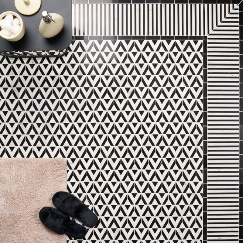 Monroe Border Asian Statuary And 7.87X8.30 Marble Mosaic Tile, Black Jade