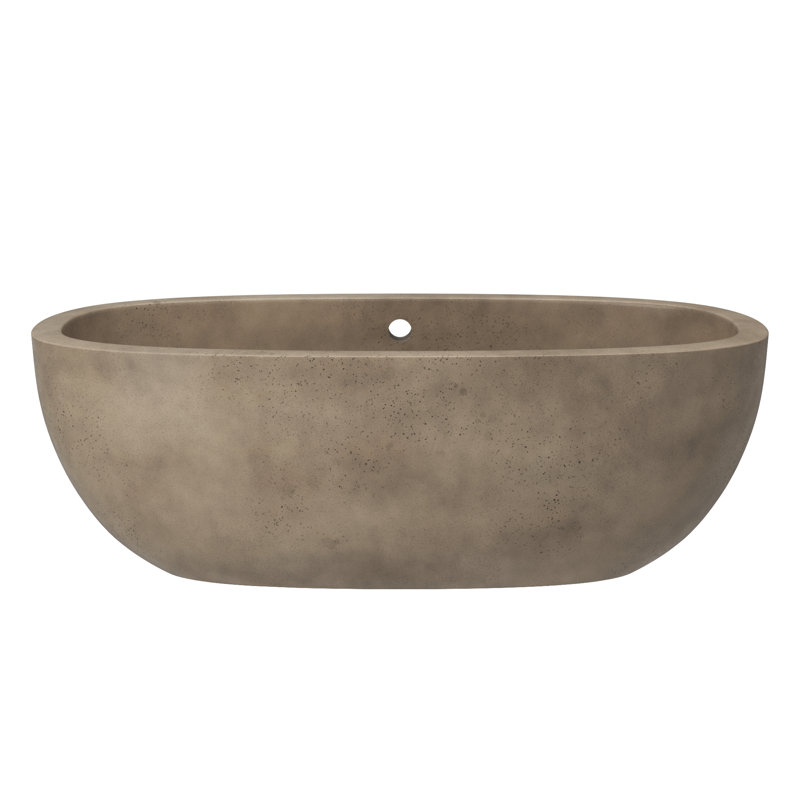 Avalon NativeStone Concrete Freestanding Oval Soaking Bathtub, Earth, 23" H x 36" W x 72" L