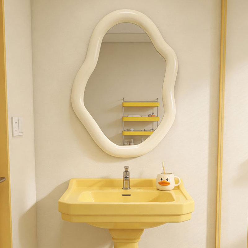 Miroir mural asymétrique en panneau de fibres à densité moyenne, 43.31"H*31.50"L, Blanc