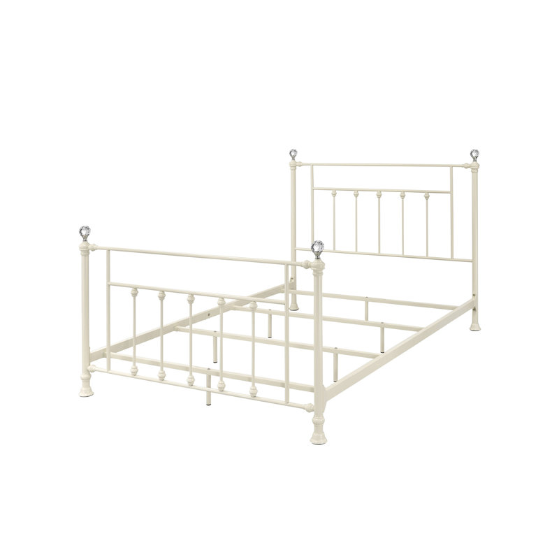 White Bed With Elegant Frame - Metal, Spindle Details, 56in Depth Full Metal Headboard And , Supports Up To 330lbs
