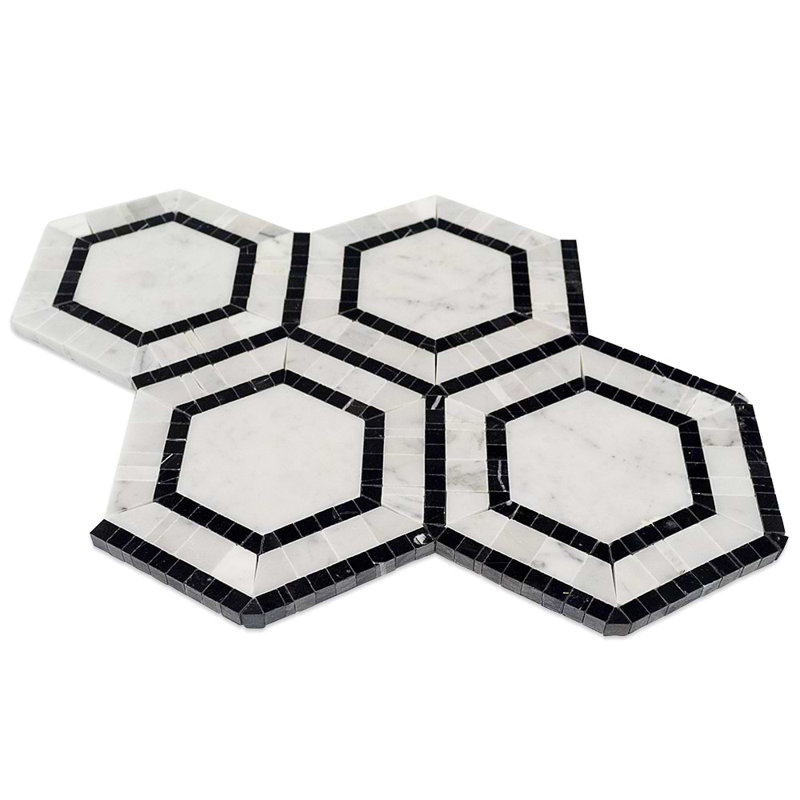 Nova 6" Hexagon Polished Marble Mosaic Tile, Pavo