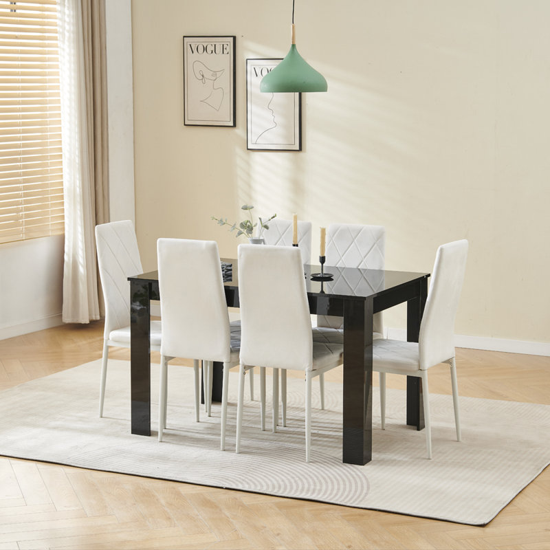 Dining Set, White Velvet Chairs#6
