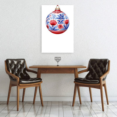 Folk Art Christmas Ornament Traditional Abstract Winter Wall Art Print 1 Piece Wrapped Canvas Wall Art