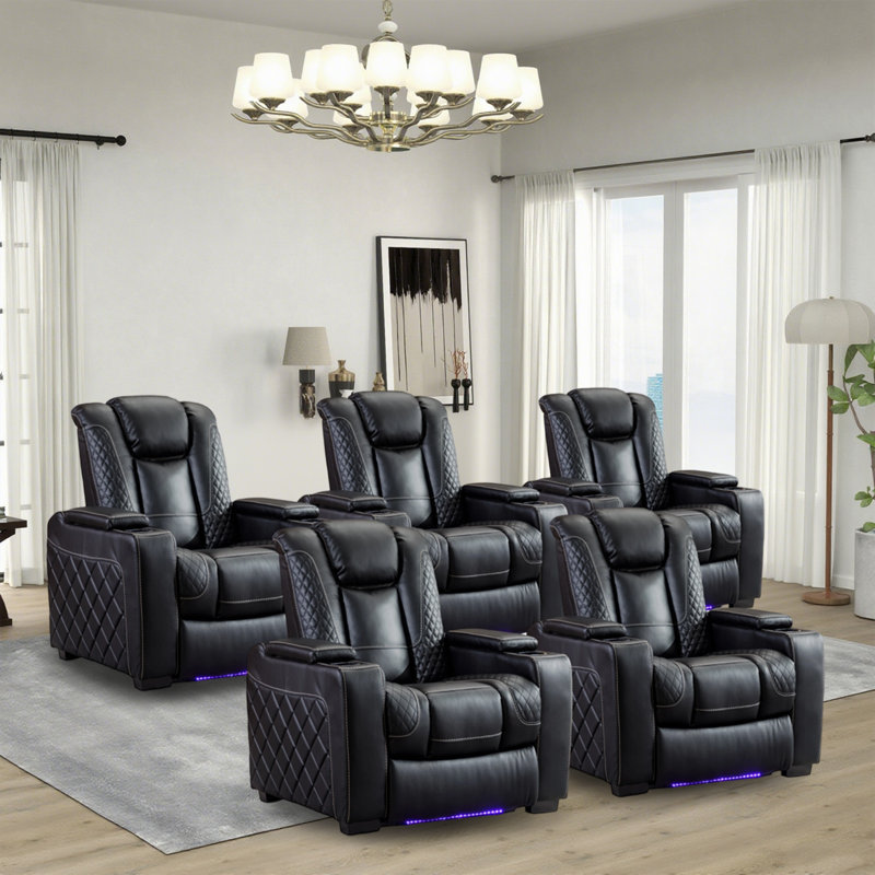 Siège de cinéma inclinable luxueux en similicuir de 36,22 po avec appui-tête réglable et sangle de lumière ambiante pour porte-gobelet