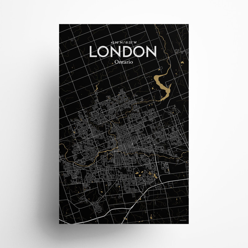 London Ontario City Map In Luxe - No Frame Print, 17cm H x 11cm W x 0.05cm D
