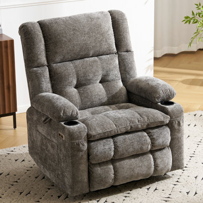 Fauteuil inclinable chauffant et massant à double moteur Grace avec rangement intégré dans les accoudoirs, gris