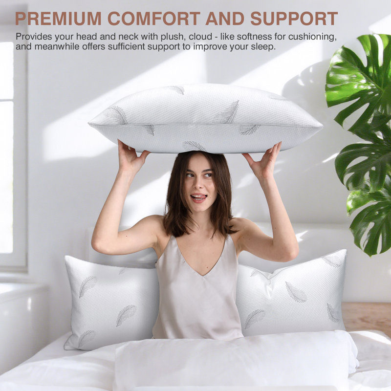 Luxury Queen Down Alternative Pillows, Premium Bed Pillows With Breathable Skin-friendly Cover, Queen, Set of 2