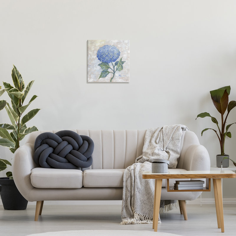 Toile traditionnelle en forme d'hortensia bleu, design par Paul Brent, H 17 po x l 17 po
