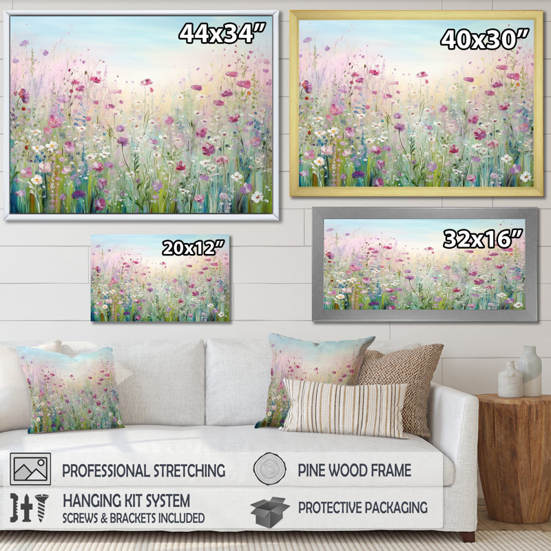 Wild Flowers Meadows On Canvas Print, 16" H x 32" W x 1" D, Closed Corner Frame Silver
