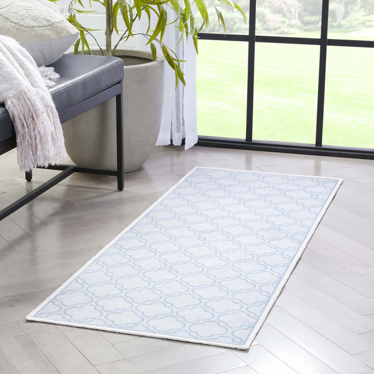 Kehr Lattice Moroccan Ivory Light Blue Machine Washable Area Rug