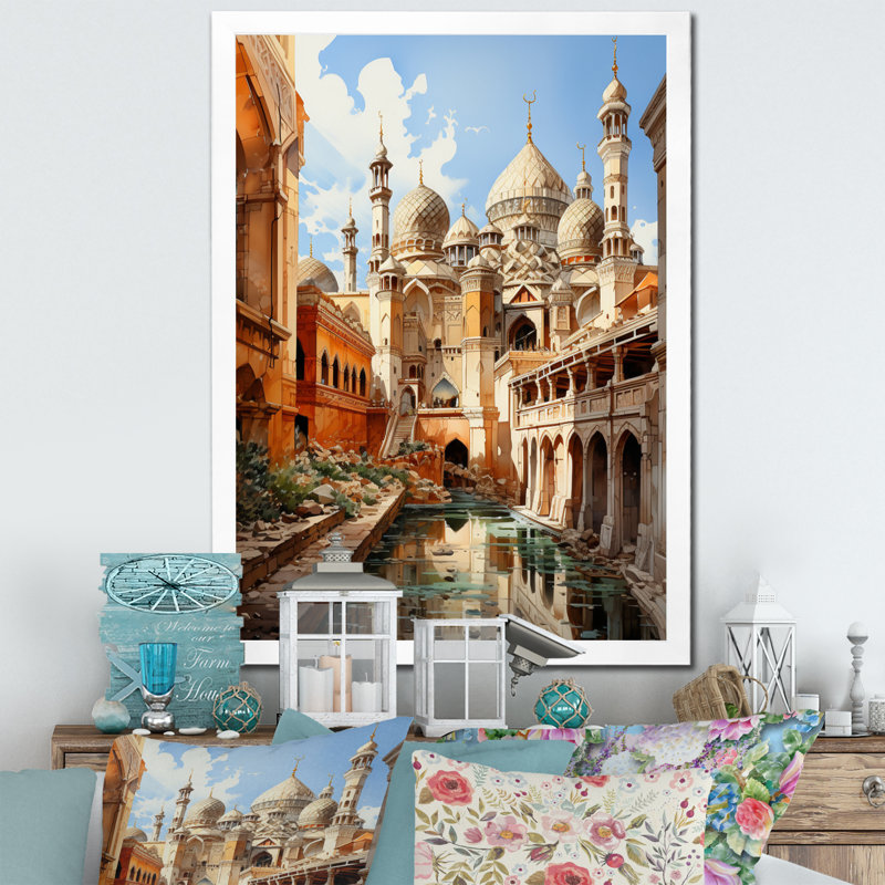 Hottenrott, art de l'Islam, Cadre simple blanc, H 40 po x l 30 po x P 1,5 po