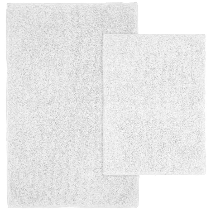 Ensemble de tapis de bain en coton 2 pièces avec envers antidérapant Roanoke, Blancs