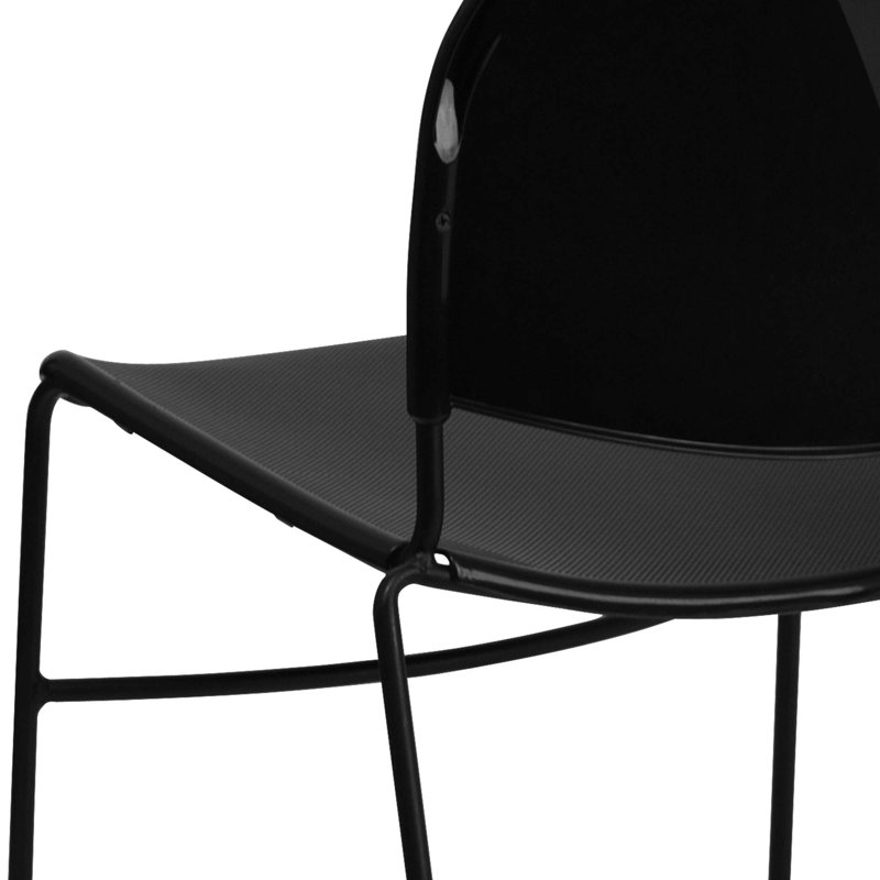Black Powder-Coated Metal Armless Stackable Chair