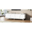 Meuble audio-vidéo Graceful pour téléviseur de 78 po: blanc, armoires en arche, pieds en bois massif, tablettes réglables, support de téléviseur luxueux: arrangement minimaliste soigné-2051312087