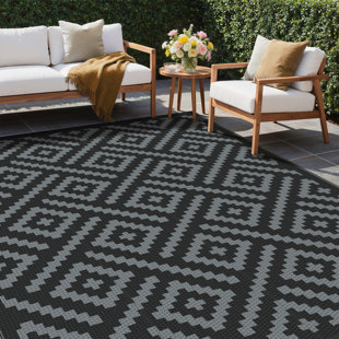 Shimeek Outdoor Mat for Patio Clearance, Waterproof Reversible Plastic Camping Rugs,Black & Gray