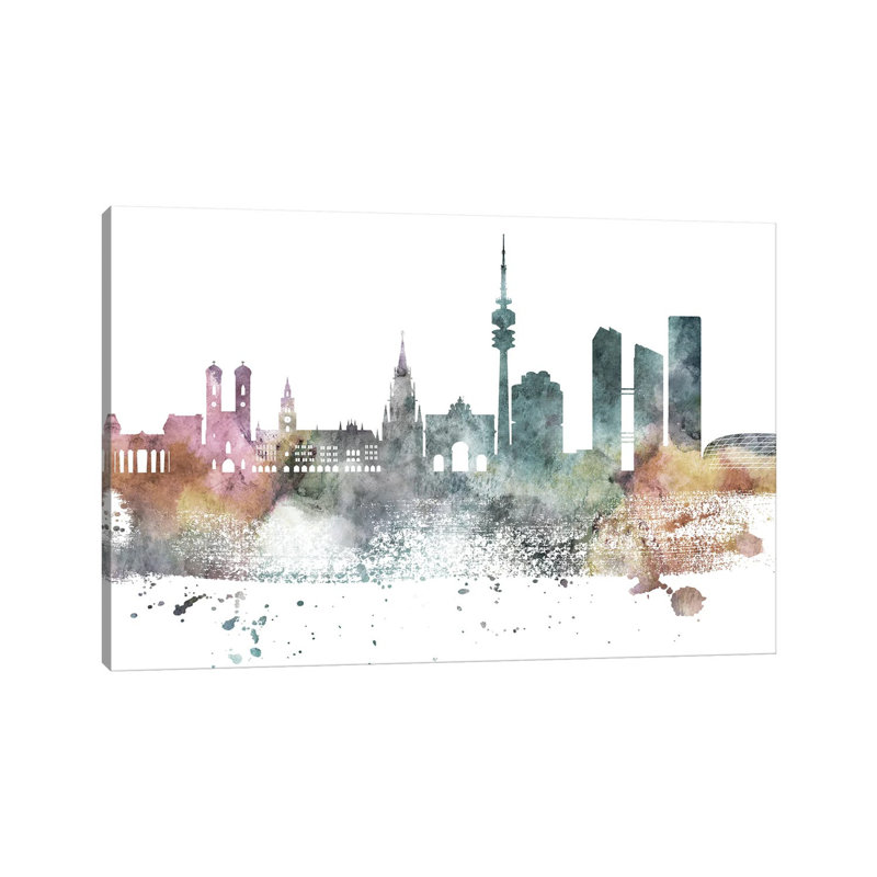 Munich Pastel Skyline by WallDecorAddict - Wrapped Canvas Print, 20.32 cm H x 30.48 cm W