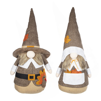 Set Of 2 8.3X4.3X20.9" Fabric Gnome Couple Decor Holiday Fall & Thanksgiving Figurines