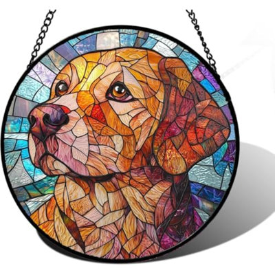 Stained Glass Window Hanging, Cute Dog Abstract Sun Catchers Colorful Glass Panel Texture Suncatcher Decor For Birthday For Women, Men, Wife, Aunt, And Mom 14.9X14.9 In