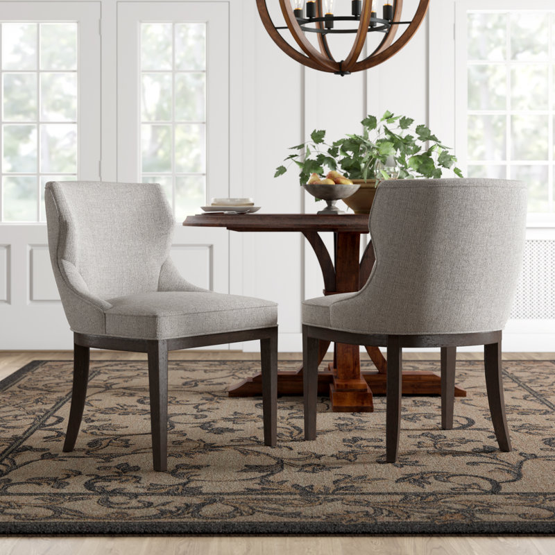 Set of 2 Gray Upholstered Walnut Dining Side Chairs
