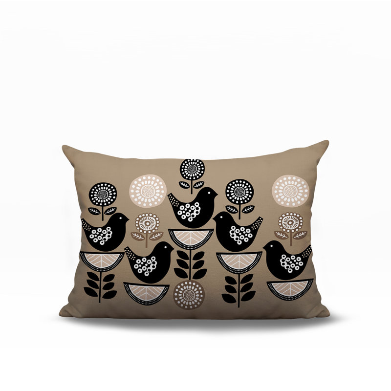 Oreiller rectangulaire intérieur / extérieur réversible Lina Bird, Rectangle H 14 po x l 20 po, Beige