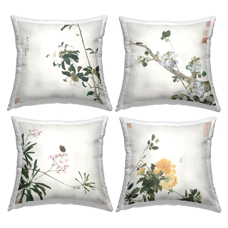 Ensemble de 4 coussins décoratifs Traditional Eastern Flowers
