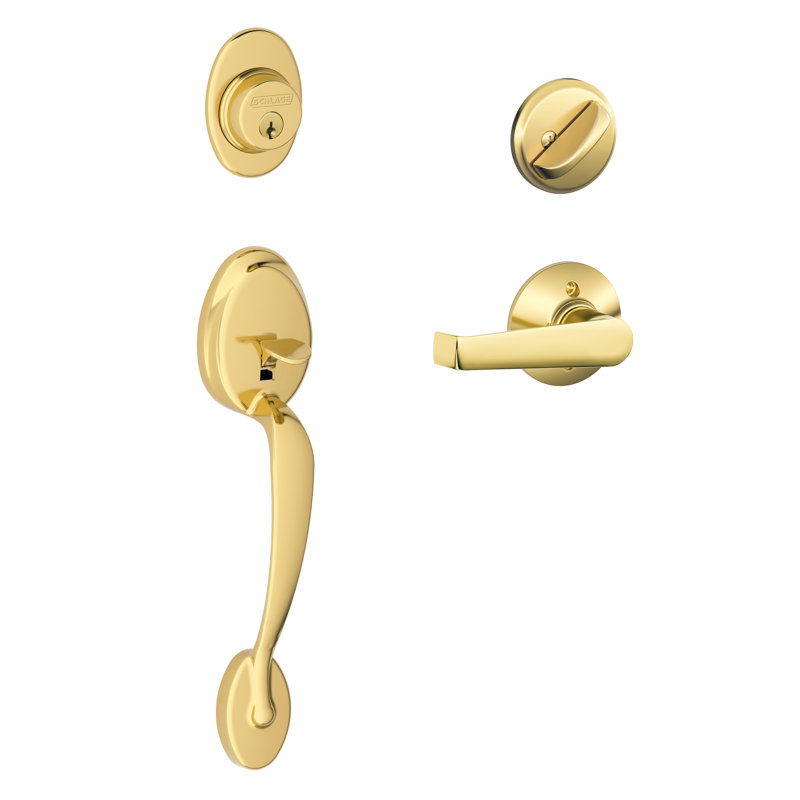Ensemble de poignée Plymouth avec pêne dormant à cylindre simple et levier de porte Elan et rosette, Laiton intemporel