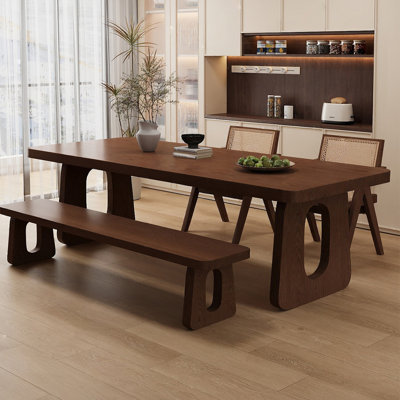 Nut-brown Rectangular Solid Wood Dining Table