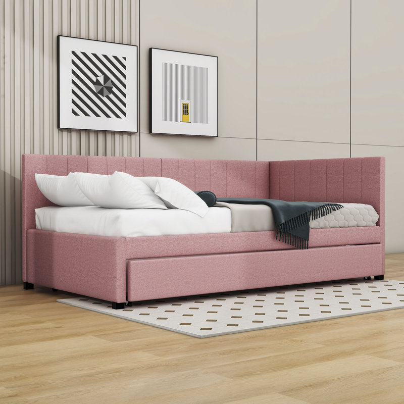 Lit de jour avec gigogne Liddington, Rose, Lit simple