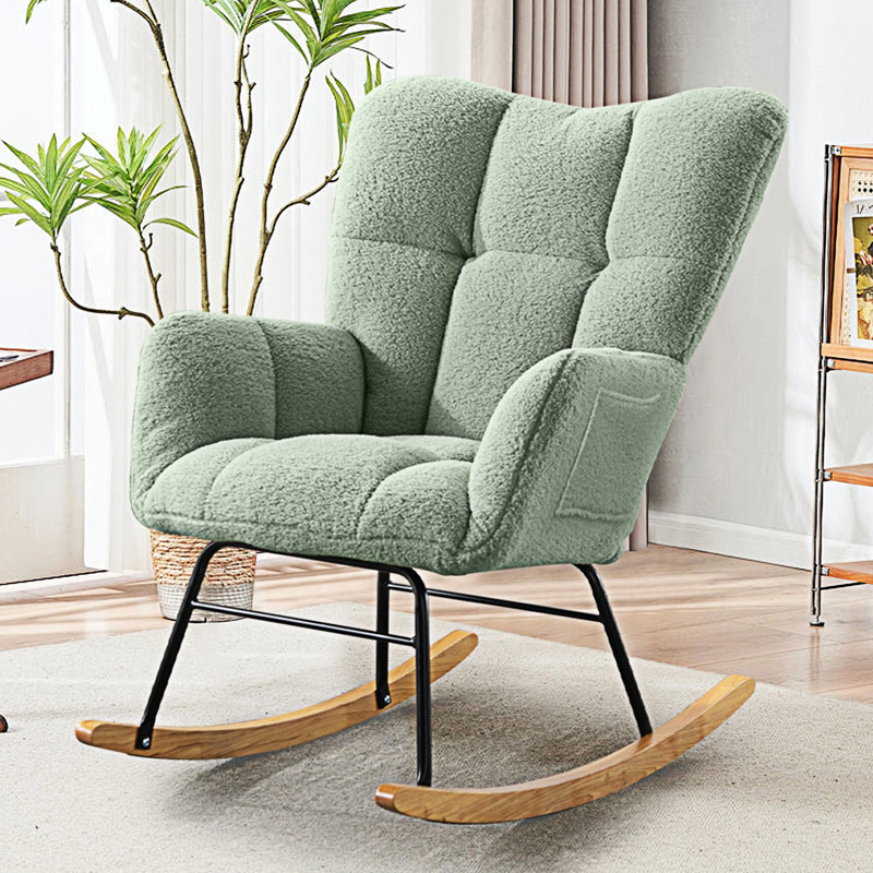 Rocking Accent Chair, Light Green Teddy