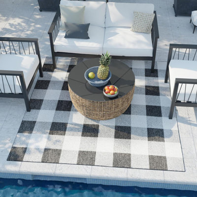 Tatasha Gingham Power Loom Polypropylene Plastic Area Rug in Black/White