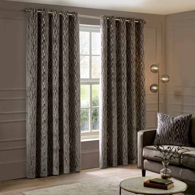 Manhattan Room Darkening Curtain Panel Pair, 168cm Width x 183cm Drop, Beige