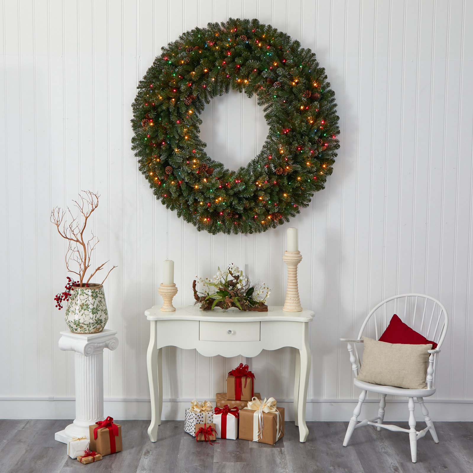 60'' Lighted Wreath, Dark Green